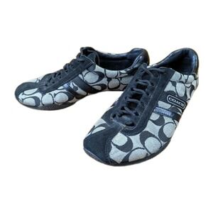 Womens Q511 Coach Signature Kathleen Monogram Black Suede Athletic Shoes Size 7M